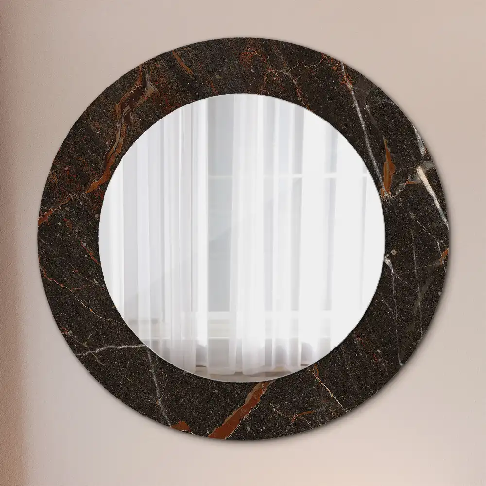 Oglindă rotundă decorativă de perete cu aspect de marmură maro
