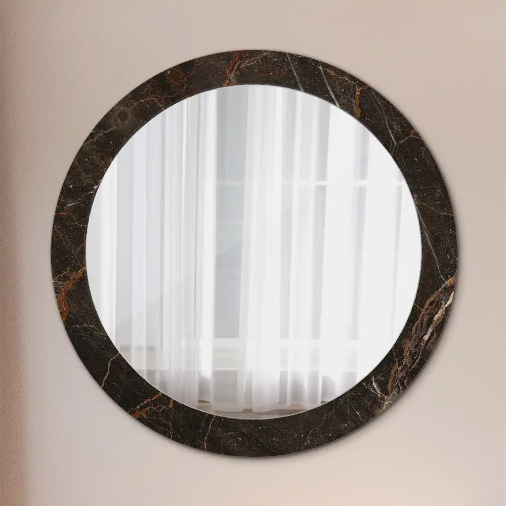 Oglindă rotundă decorativă de perete cu aspect de marmură maro