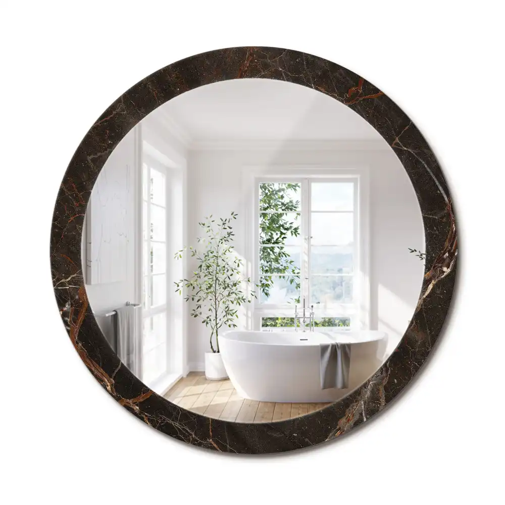 Oglindă rotundă decorativă de perete cu aspect de marmură maro