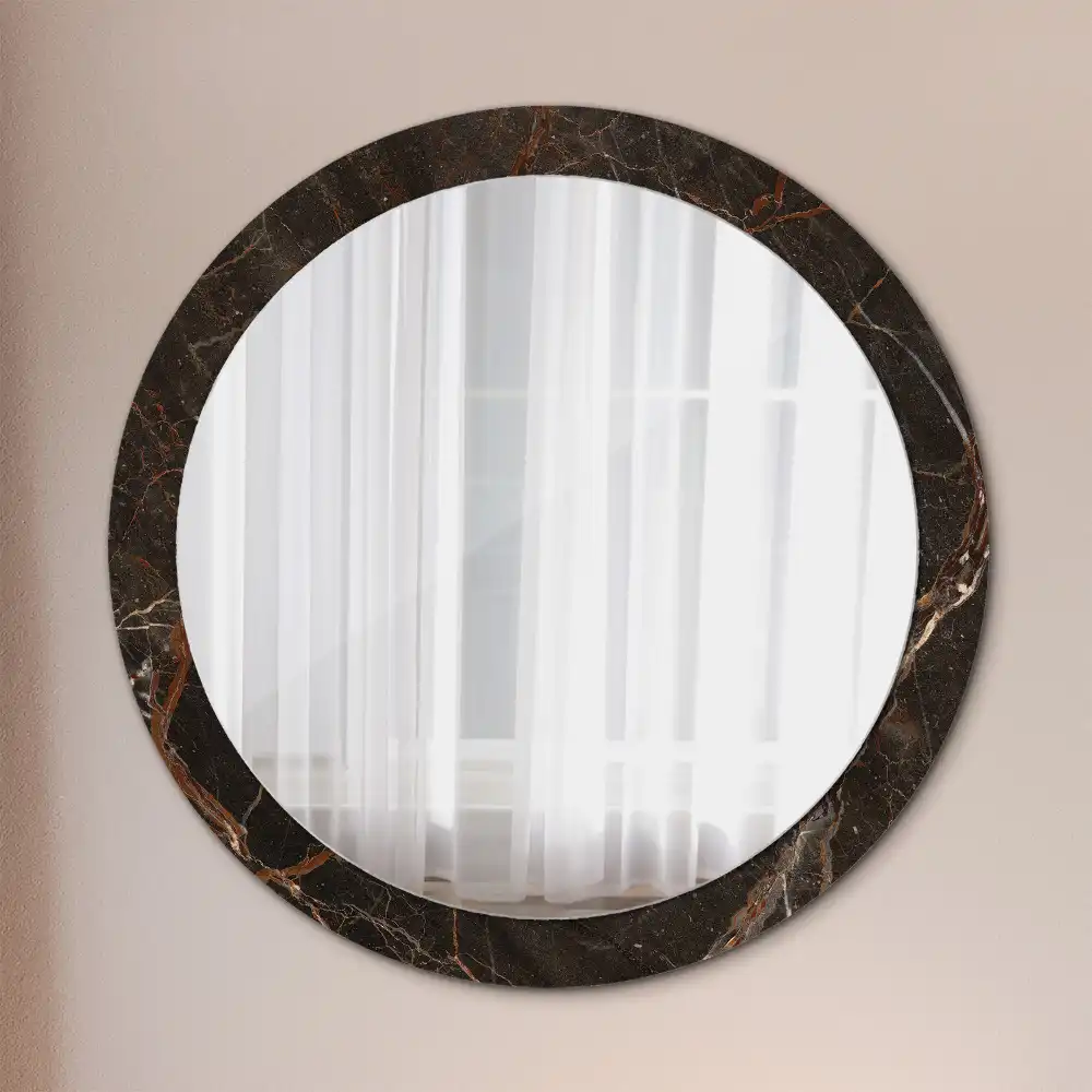 Oglindă rotundă decorativă de perete cu aspect de marmură maro