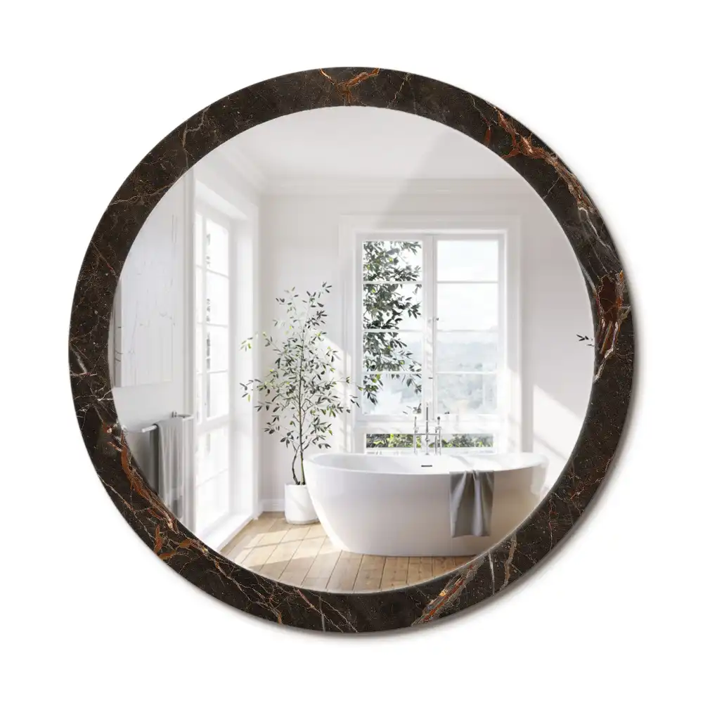 Oglindă rotundă decorativă de perete cu aspect de marmură maro