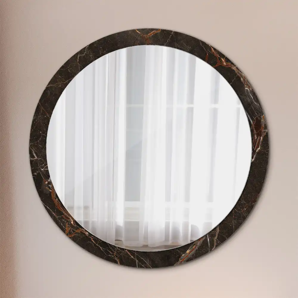 Oglindă rotundă decorativă de perete cu aspect de marmură maro
