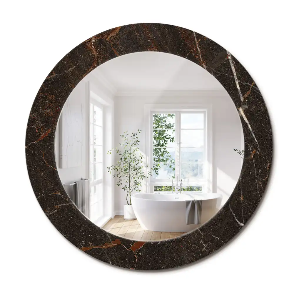 Oglindă rotundă decorativă de perete cu aspect de marmură maro