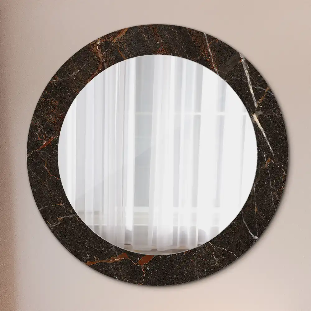 Oglindă rotundă decorativă de perete cu aspect de marmură maro