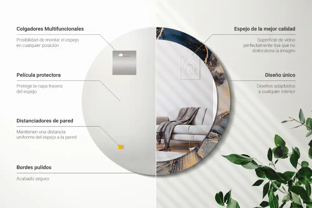 Oglindă rotundă cu ramă cu imprimeu abstract