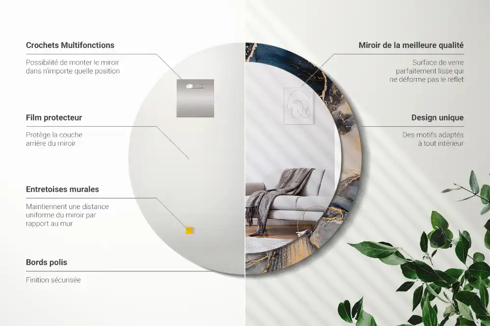 Oglindă rotundă cu ramă cu imprimeu abstract