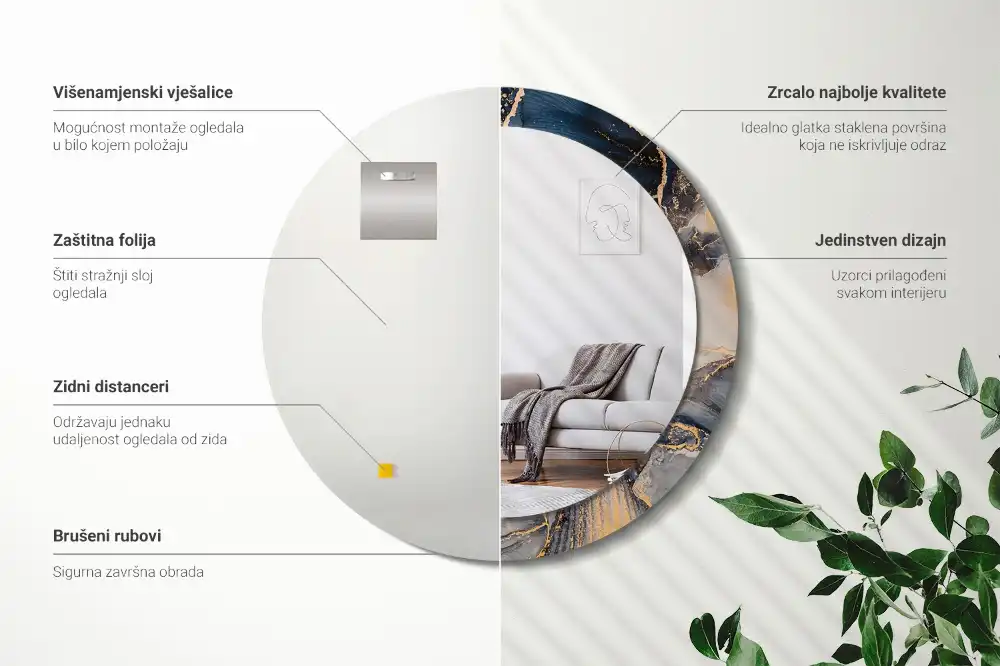Oglindă rotundă cu ramă cu imprimeu abstract