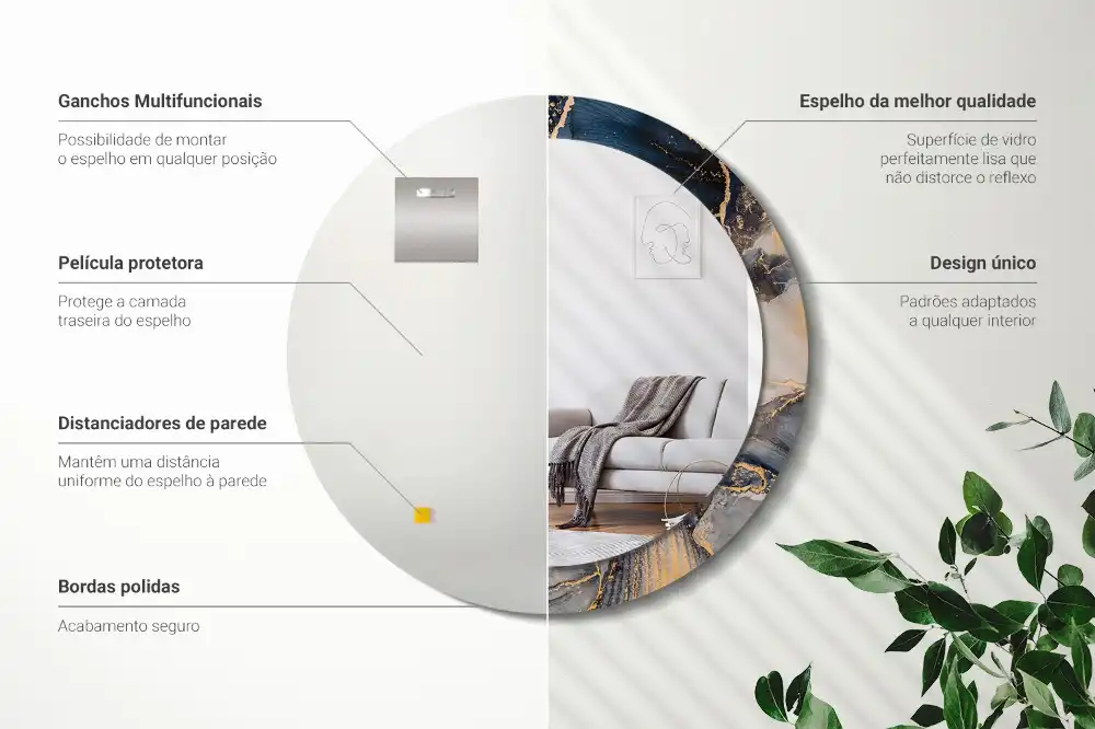 Oglindă rotundă cu ramă cu imprimeu abstract