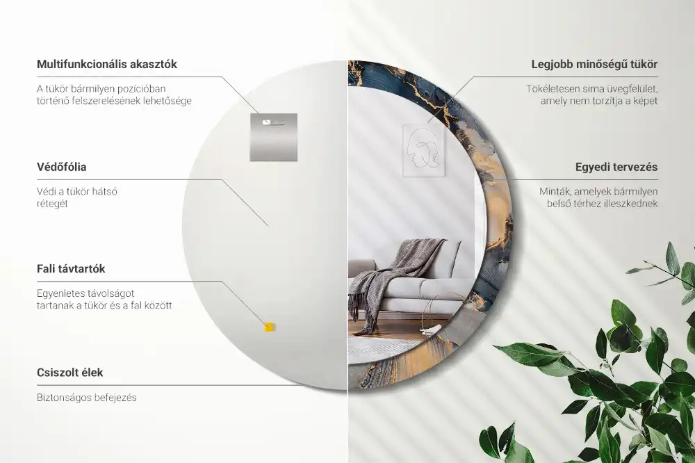 Oglindă rotundă cu ramă cu imprimeu abstract