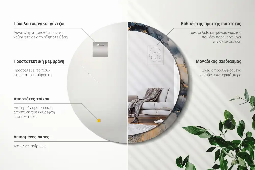 Oglindă rotundă cu ramă cu imprimeu abstract