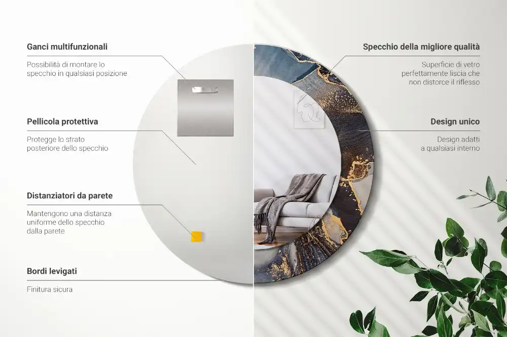 Oglindă rotundă cu ramă cu imprimeu abstract