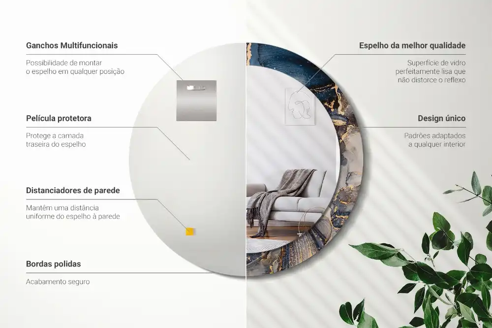 Oglindă rotundă cu ramă cu imprimeu abstract