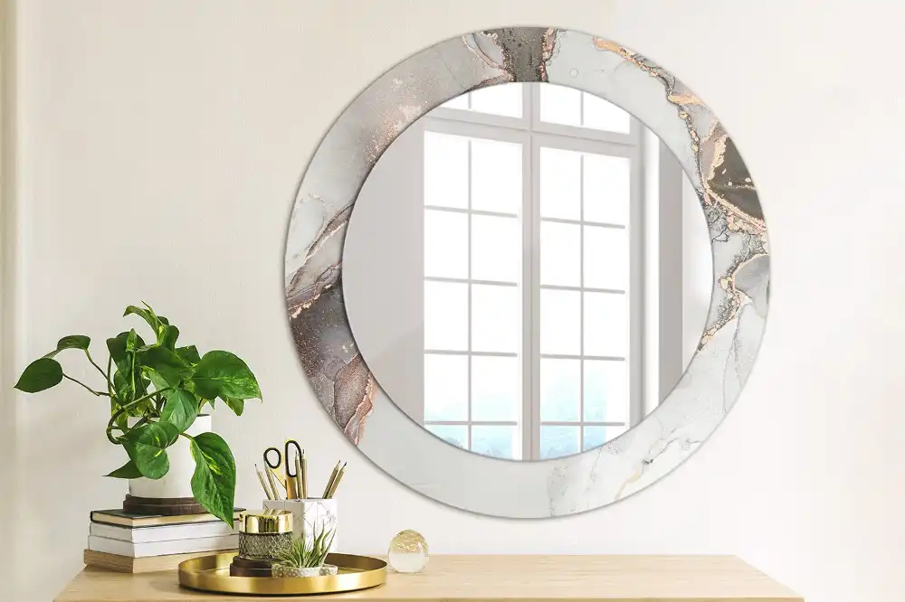 Oglindă decorativă rotundă cu design abstract din marmură