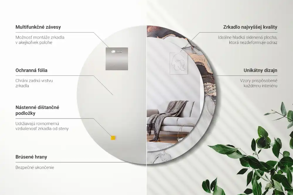 Oglindă decorativă rotundă cu design abstract din marmură