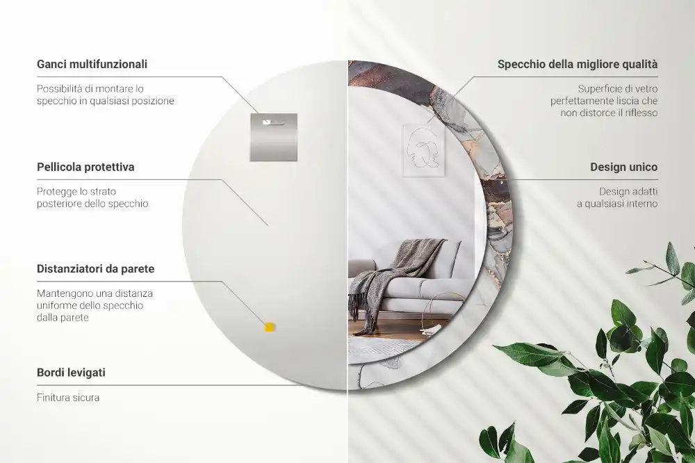 Oglindă decorativă rotundă cu design abstract din marmură