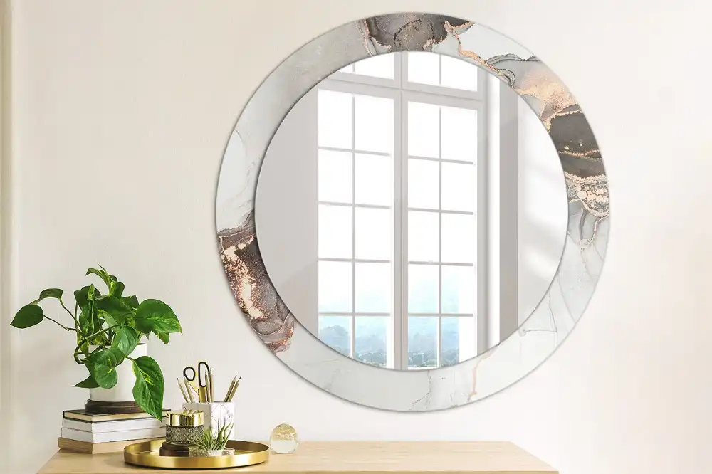 Oglindă decorativă rotundă cu design abstract din marmură