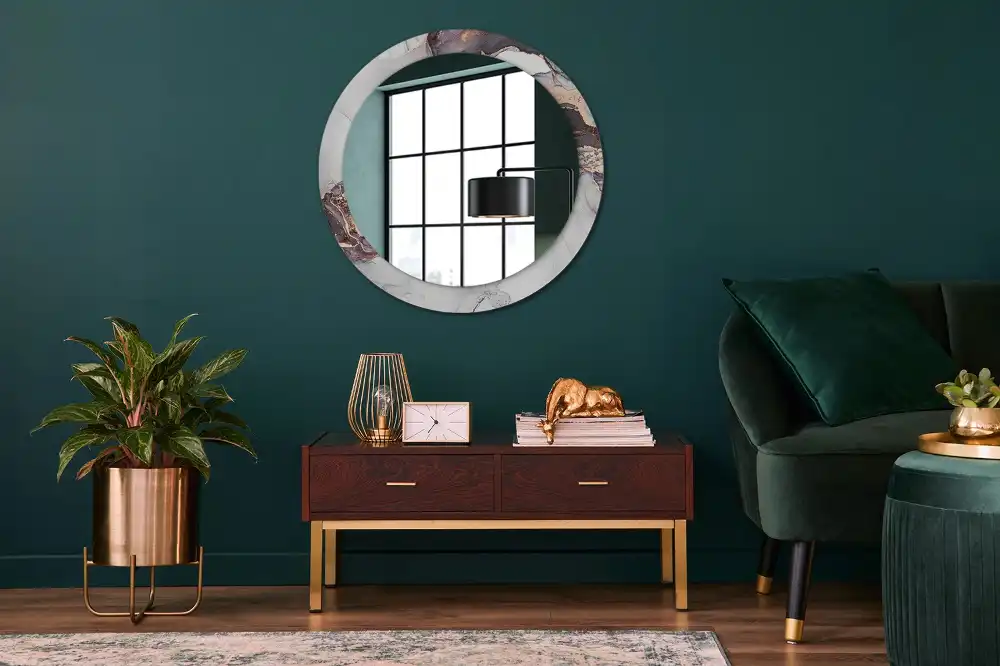 Oglindă decorativă rotundă cu design abstract din marmură