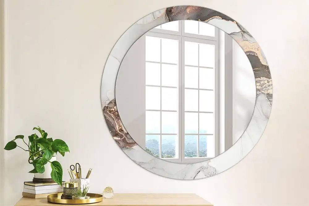 Oglindă decorativă rotundă cu design abstract din marmură