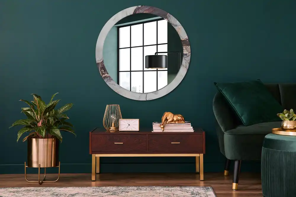 Oglindă decorativă rotundă cu design abstract din marmură