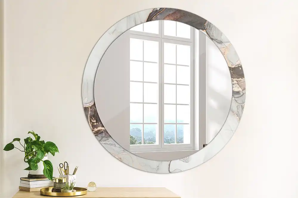 Oglindă decorativă rotundă cu design abstract din marmură