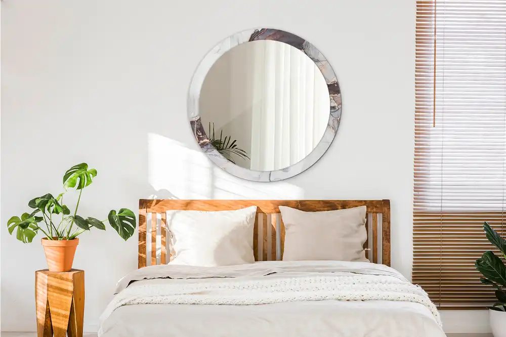 Oglindă decorativă rotundă cu design abstract din marmură