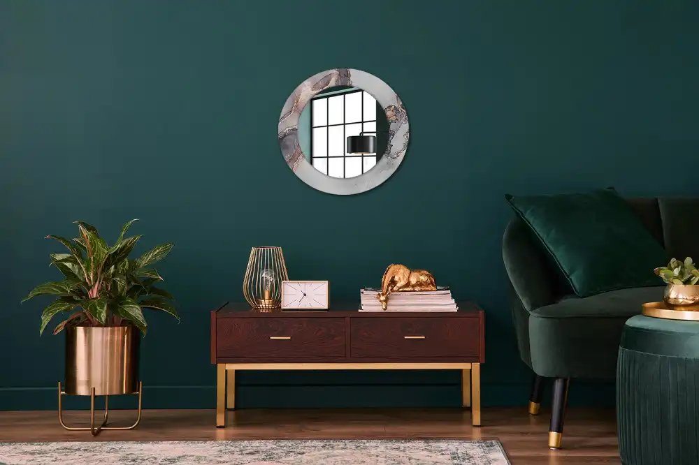 Oglindă decorativă rotundă cu design abstract din marmură