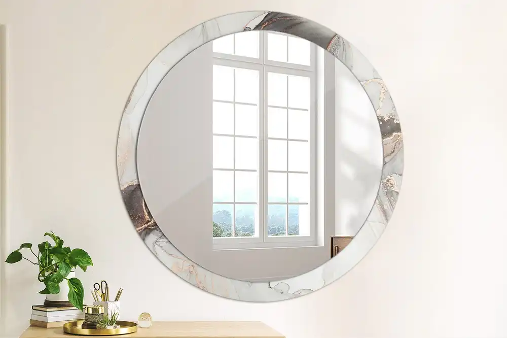 Oglindă decorativă rotundă cu design abstract din marmură