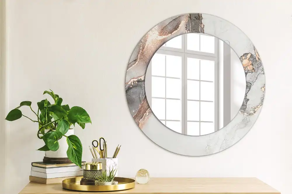 Oglindă decorativă rotundă cu design abstract din marmură