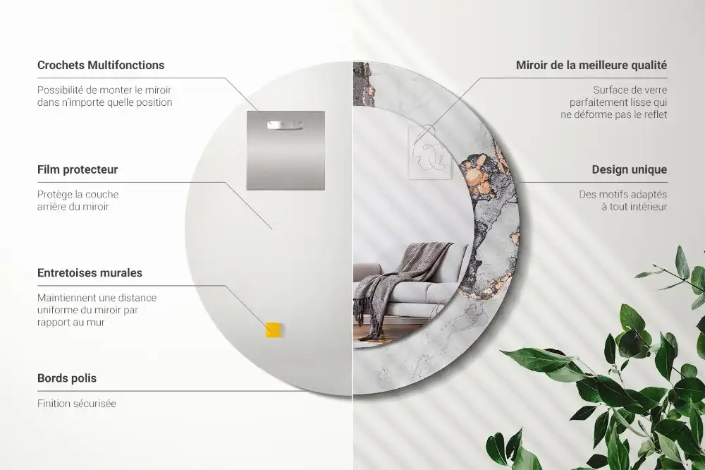 Oglindă decorativă rotundă cu design abstract din marmură