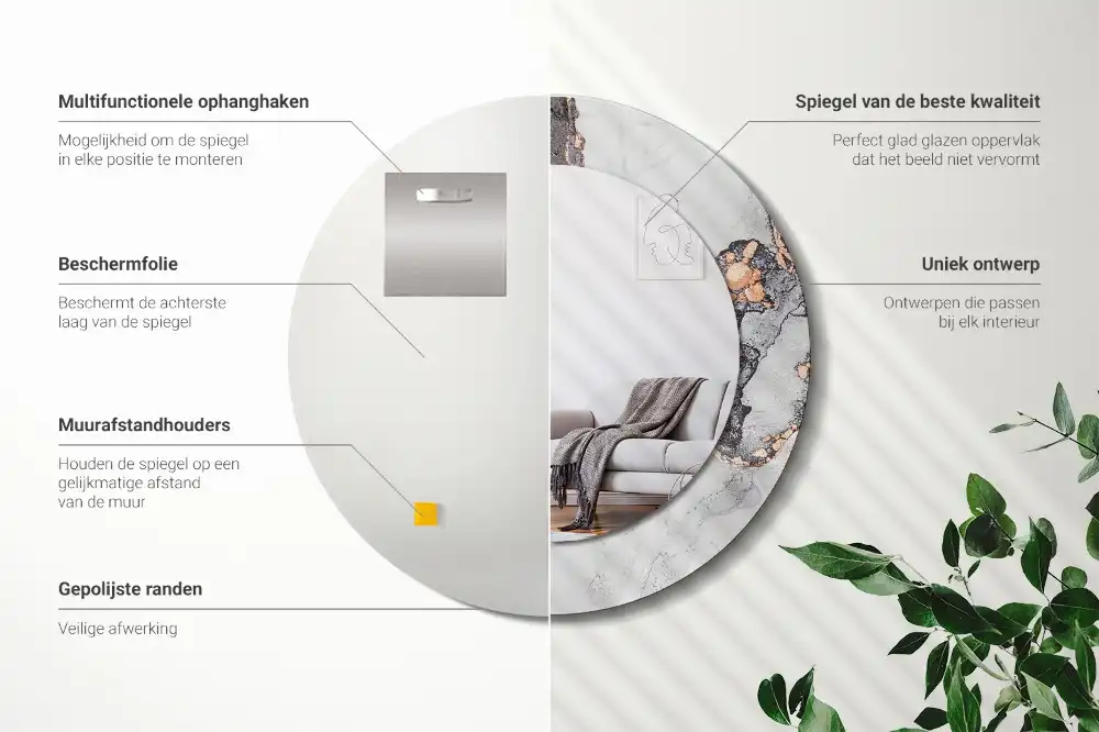 Oglindă decorativă rotundă cu design abstract din marmură