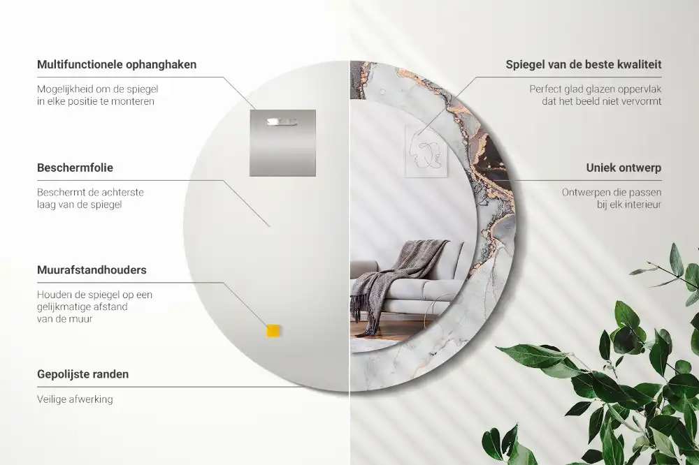 Oglindă decorativă rotundă cu design abstract din marmură