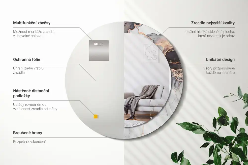 Oglindă decorativă rotundă cu design abstract din marmură