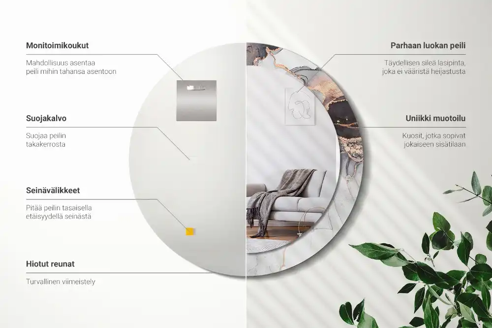Oglindă decorativă rotundă cu design abstract din marmură