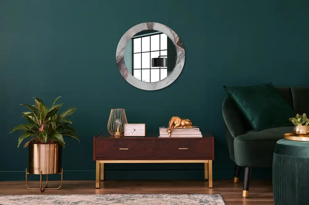Oglindă decorativă rotundă cu design abstract din marmură