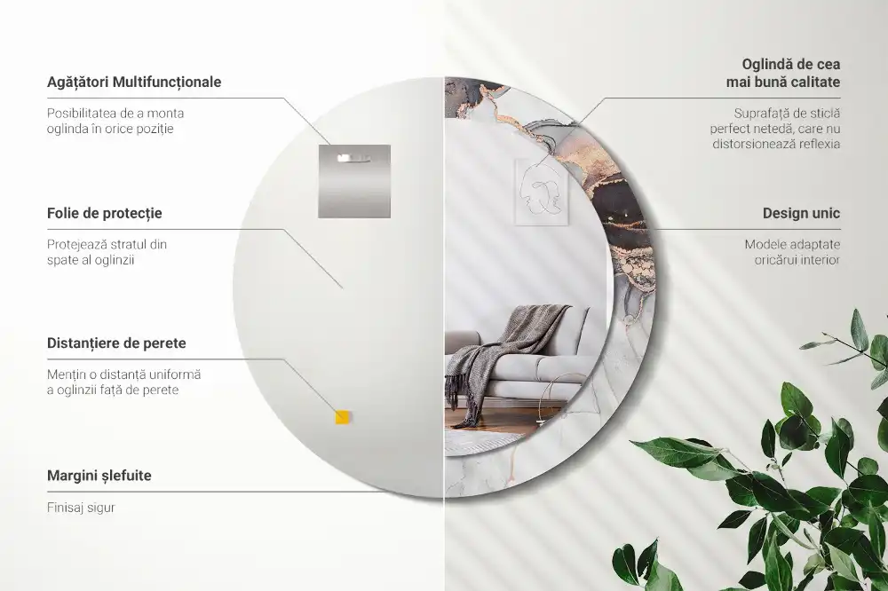 Oglindă decorativă rotundă cu design abstract din marmură