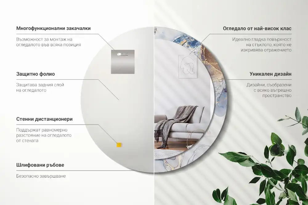 Oglindă rotundă decorativă cu artă abstractă pentru perete