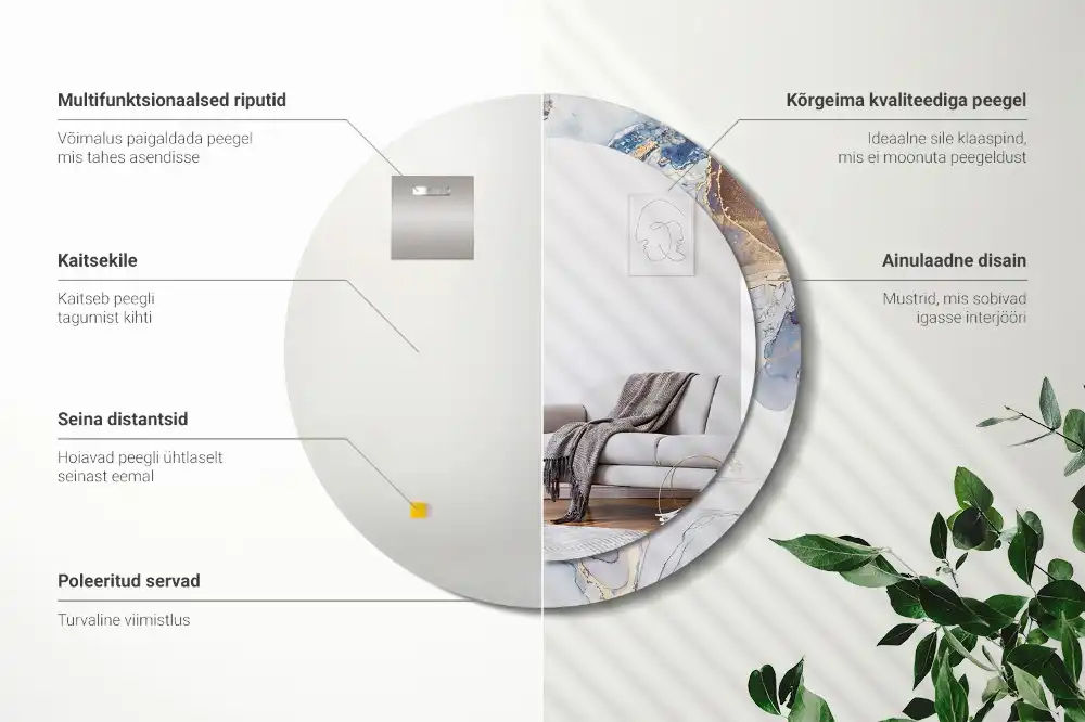 Oglindă rotundă decorativă cu artă abstractă pentru perete