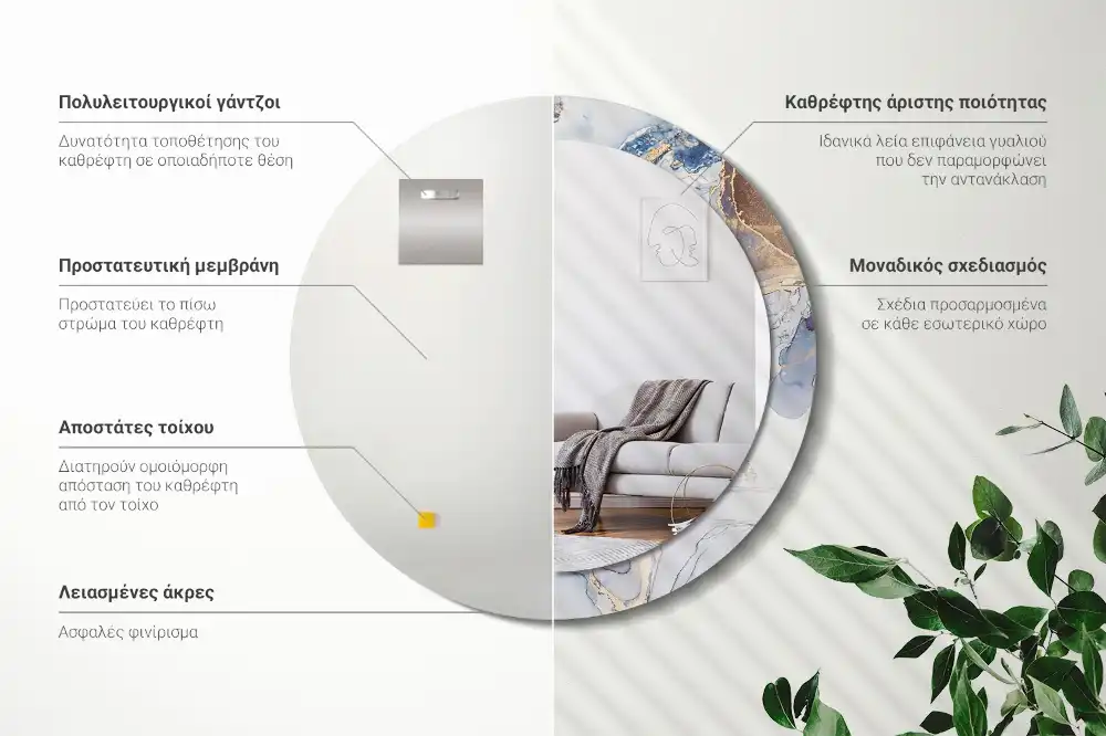 Oglindă rotundă decorativă cu artă abstractă pentru perete