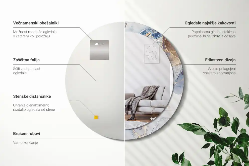 Oglindă rotundă decorativă cu artă abstractă pentru perete