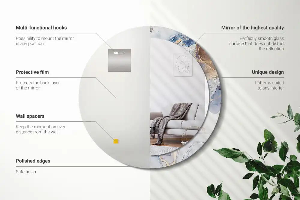 Oglindă rotundă decorativă cu artă abstractă pentru perete