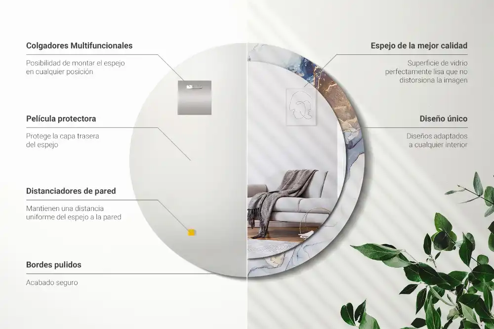 Oglindă rotundă decorativă cu artă abstractă pentru perete