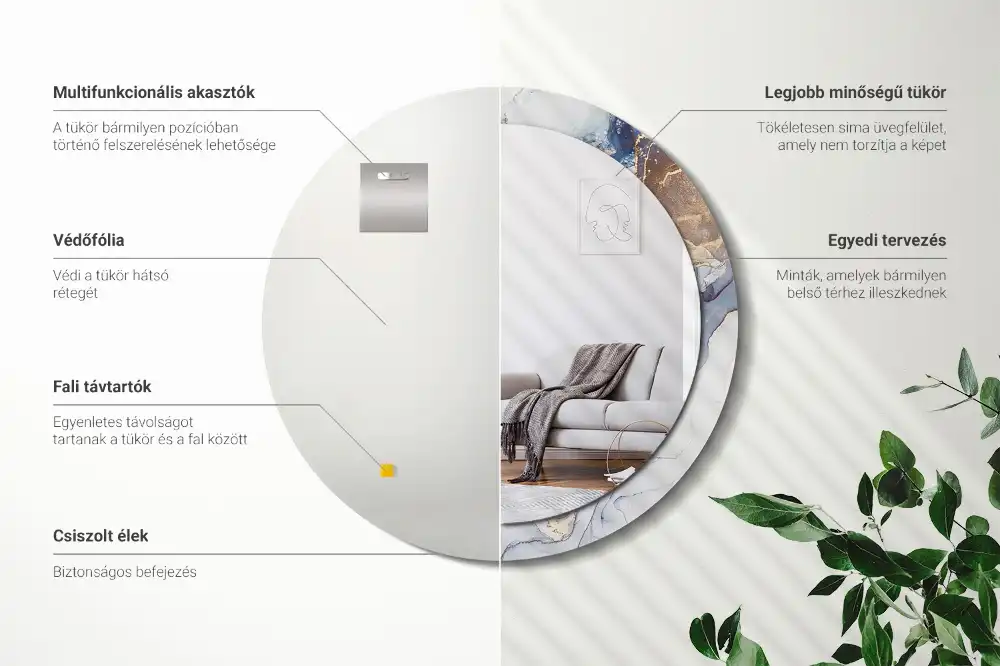 Oglindă rotundă decorativă cu artă abstractă pentru perete