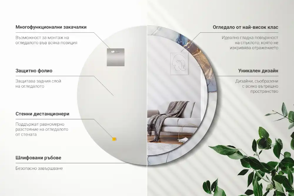 Oglindă rotundă decorativă cu artă abstractă pentru perete