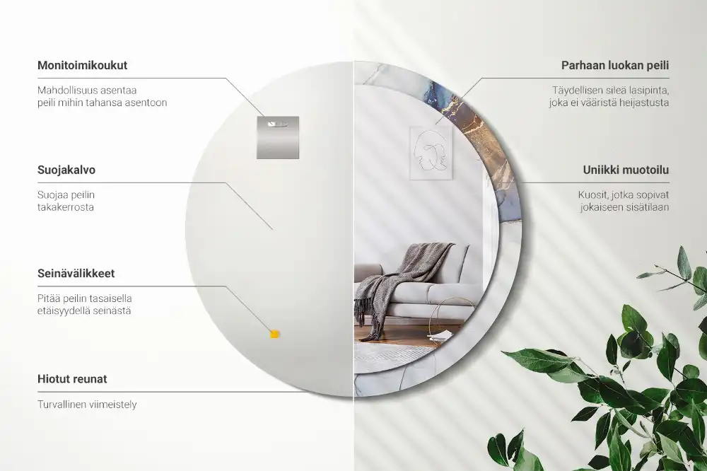 Oglindă rotundă decorativă cu artă abstractă pentru perete
