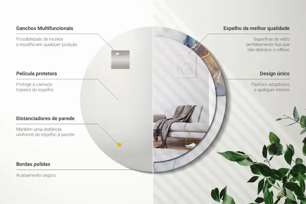 Oglindă rotundă decorativă cu artă abstractă pentru perete
