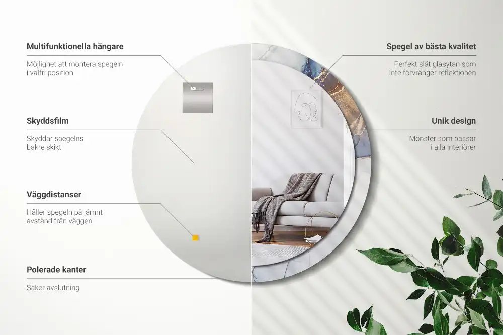Oglindă rotundă decorativă cu artă abstractă pentru perete