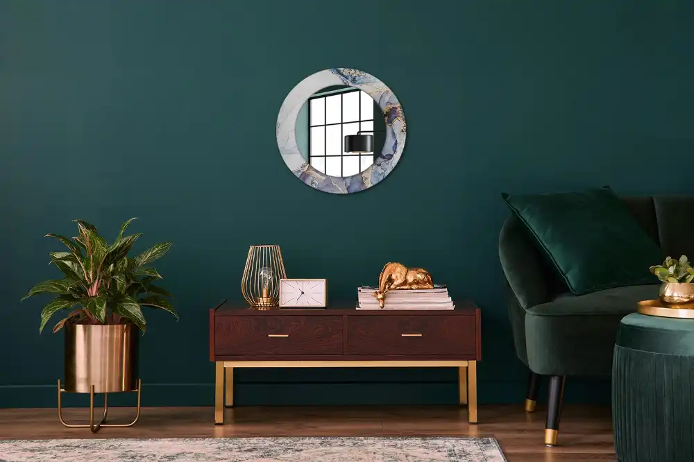 Oglindă rotundă decorativă cu artă abstractă pentru perete