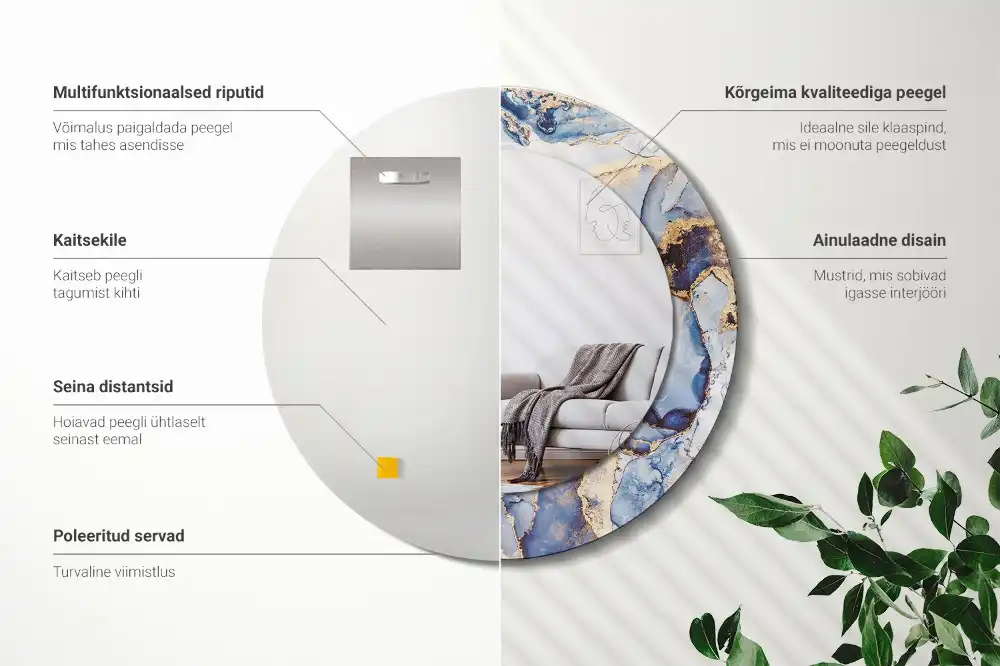Oglindă rotundă decorativă cu artă abstractă pentru perete