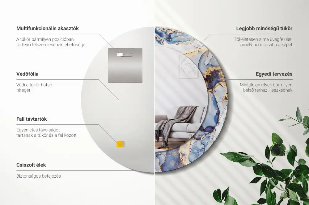 Oglindă rotundă decorativă cu artă abstractă pentru perete