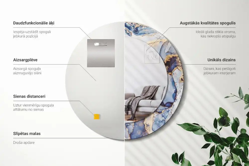 Oglindă rotundă decorativă cu artă abstractă pentru perete
